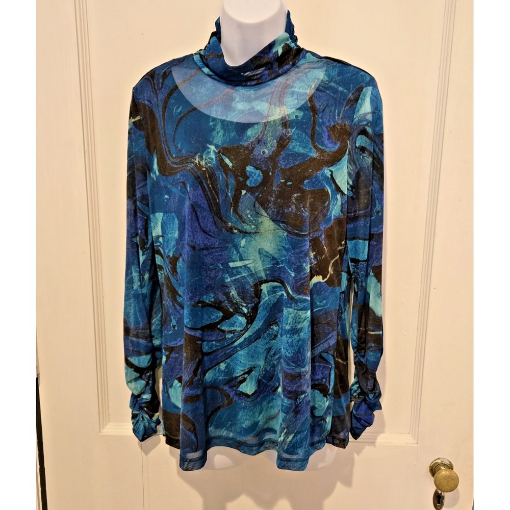 Susan Graver Women's Partially Lined  Blouse Semi Sheer Neckline and Sleeves‎ SM